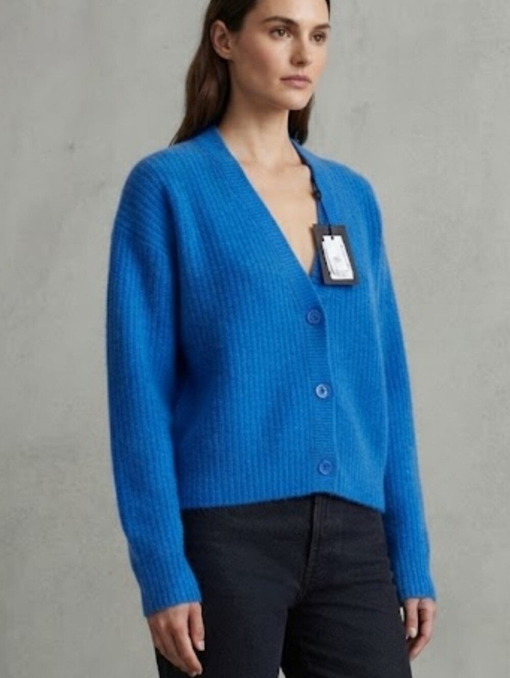 NAADAM Bright Blue V-Neck Ribbed Button Cardigan